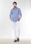 Lacivert Desenli Slim Fit Uzun Dokuma Klasik %100 Pamuk Gömlek