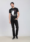 Siyah Düz Slim Fit Denim Pamuk Karışımlı Pantolon