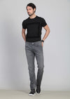 Gri Düz Slim Fit Denim Pamuk Karışımlı Pantolon