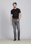 Gri Düz Slim Fit Denim Pamuk Karışımlı Pantolon