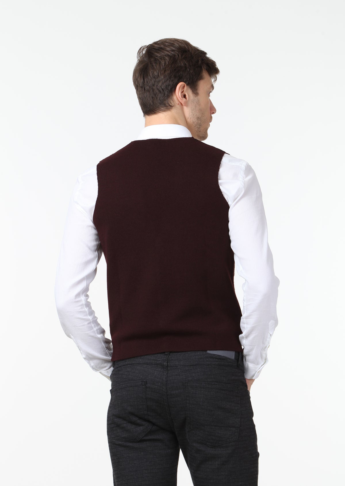 Bordo Regular Fit Casual Örme Triko Yelek