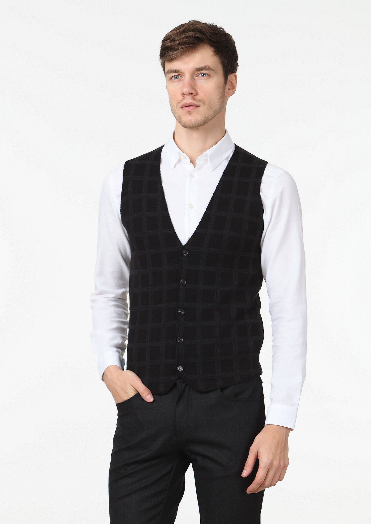 Siyah Regular Fit Casual Örme Triko Yelek