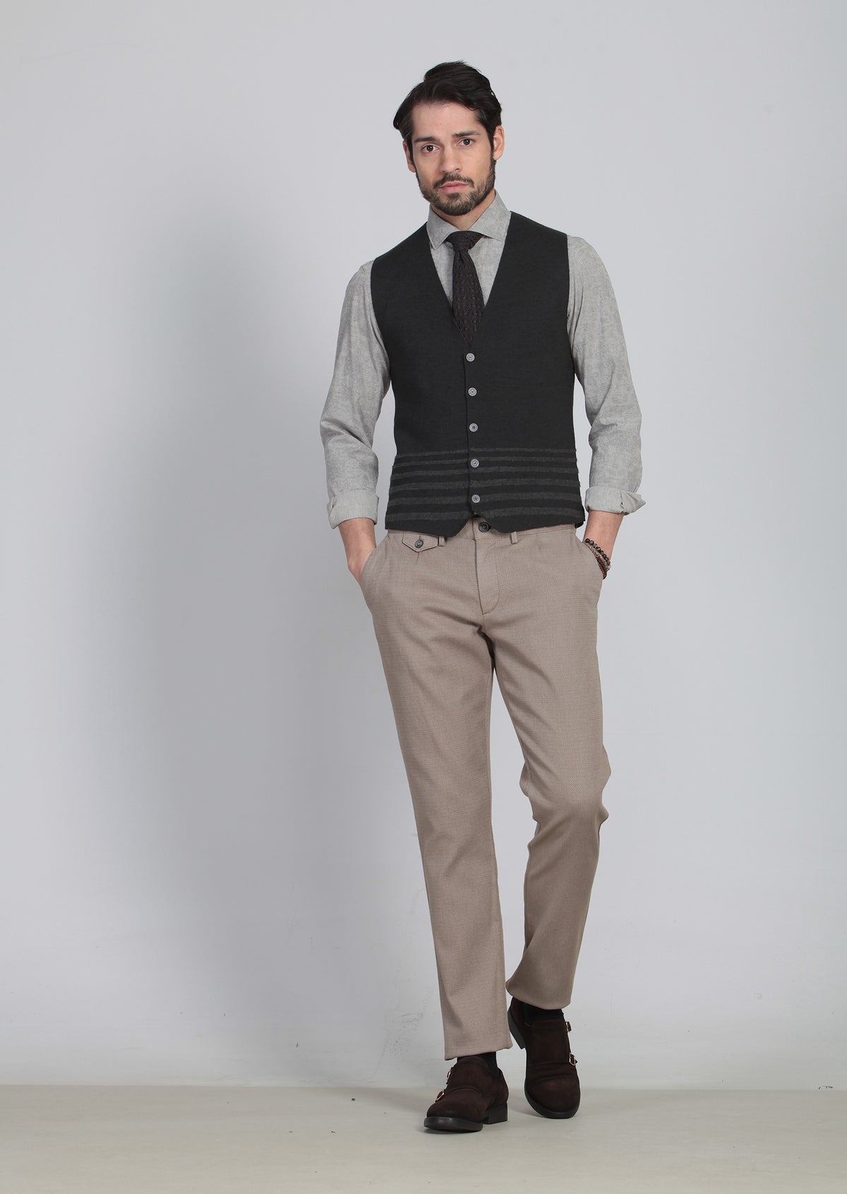 Antrasit Regular Fit Casual Örme Triko Yelek