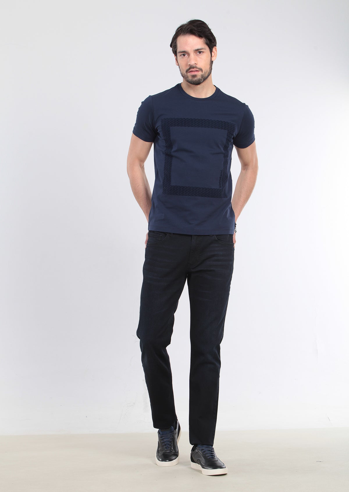 Lacivert Baskılı %100 Pamuk T-Shirt
