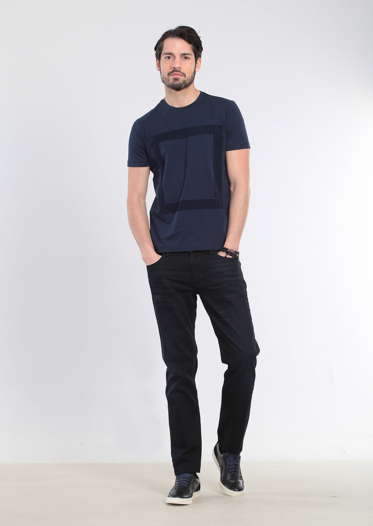 Lacivert Baskılı %100 Pamuk T-Shirt