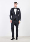 Koyu Lacivert Desenli Fashion Slim Fit Kruvaze Yaka Dokuma Smokin Takım Elbise