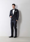 Koyu Lacivert Desenli Fashion Slim Fit Kruvaze Yaka Dokuma Smokin Takım Elbise