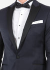 Koyu Lacivert Desenli Fashion Slim Fit Kruvaze Yaka Dokuma Smokin Takım Elbise