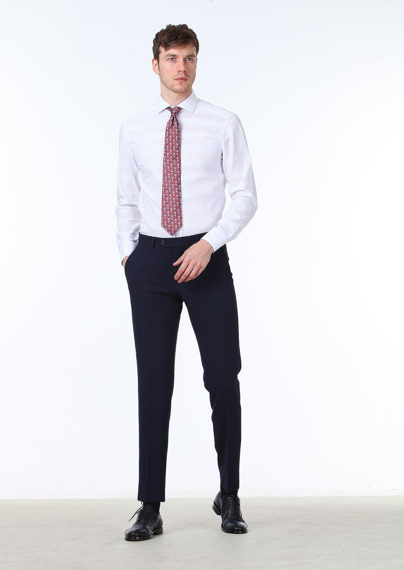 Beyaz Desenli Slim Fit Uzun Dokuma Klasik %100 Pamuk Gömlek