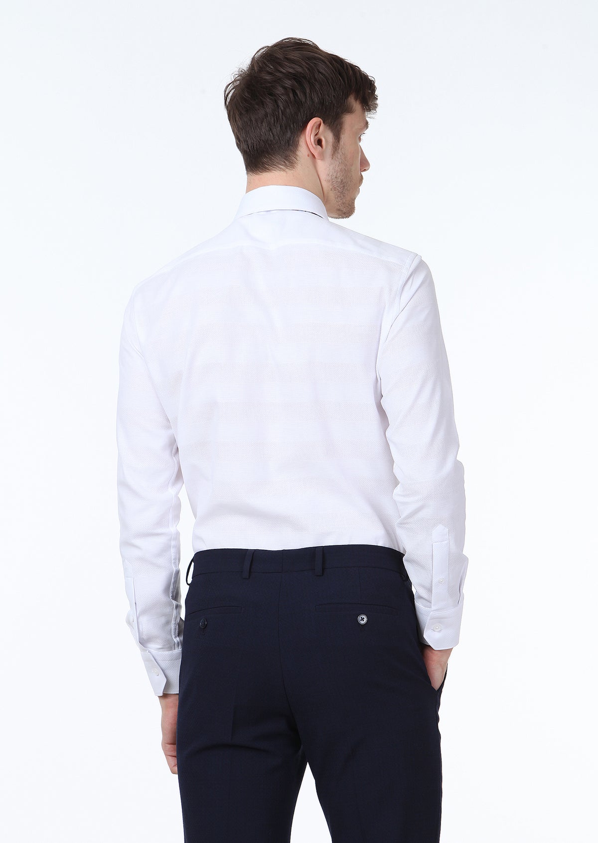 Beyaz Desenli Slim Fit Uzun Dokuma Klasik %100 Pamuk Gömlek