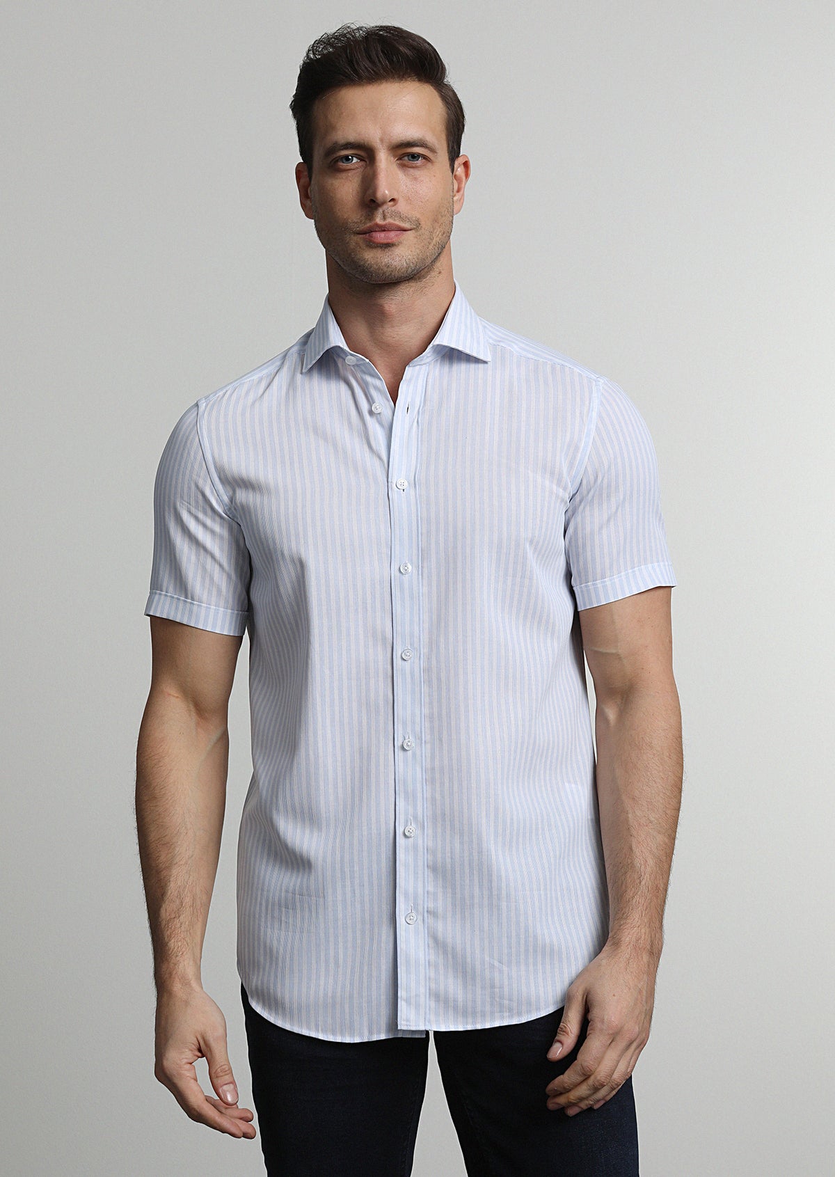 Mavi Düz Slim Fit Uzun Dokuma Klasik %100 Pamuk Gömlek