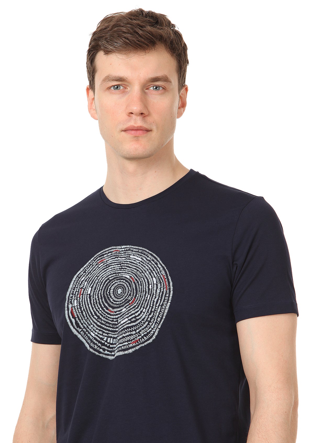 Koyu İndigo Baskılı %100 Pamuk T-Shirt