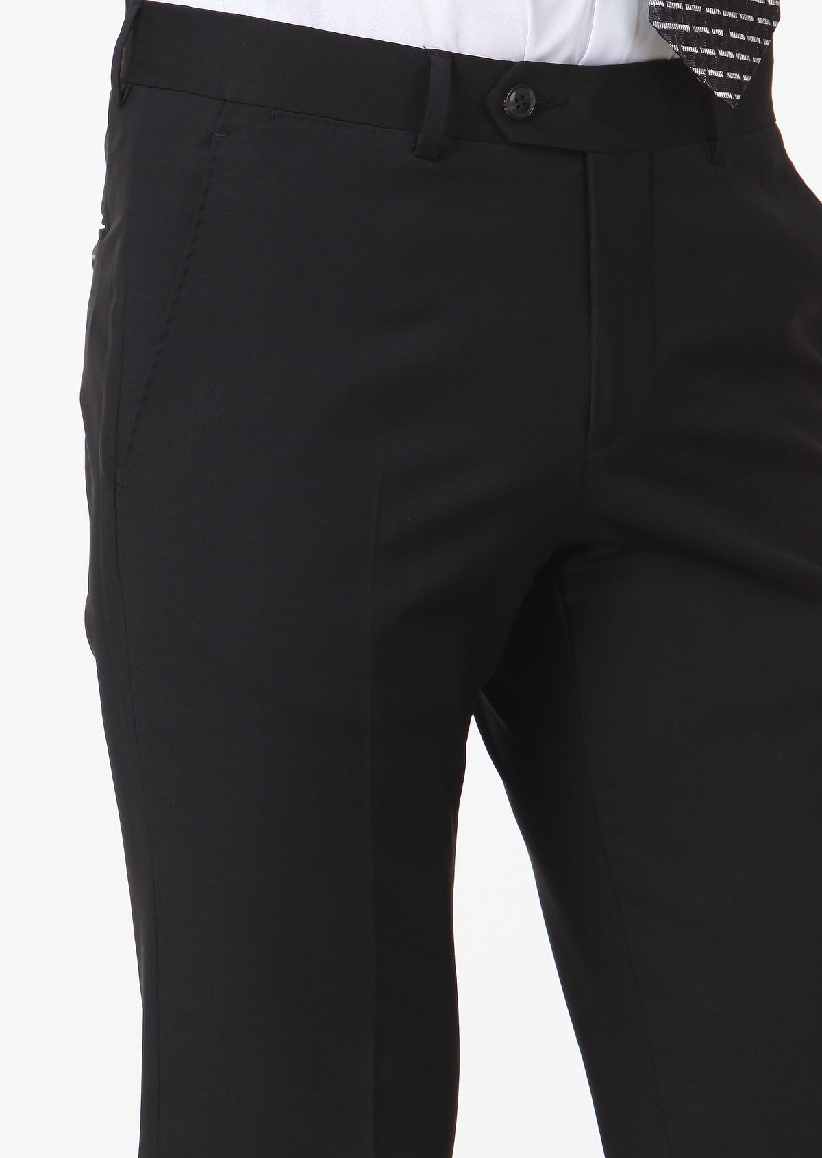Siyah Düz Kumaş Modern Fit Klasik Yün Karışımlı Pantolon