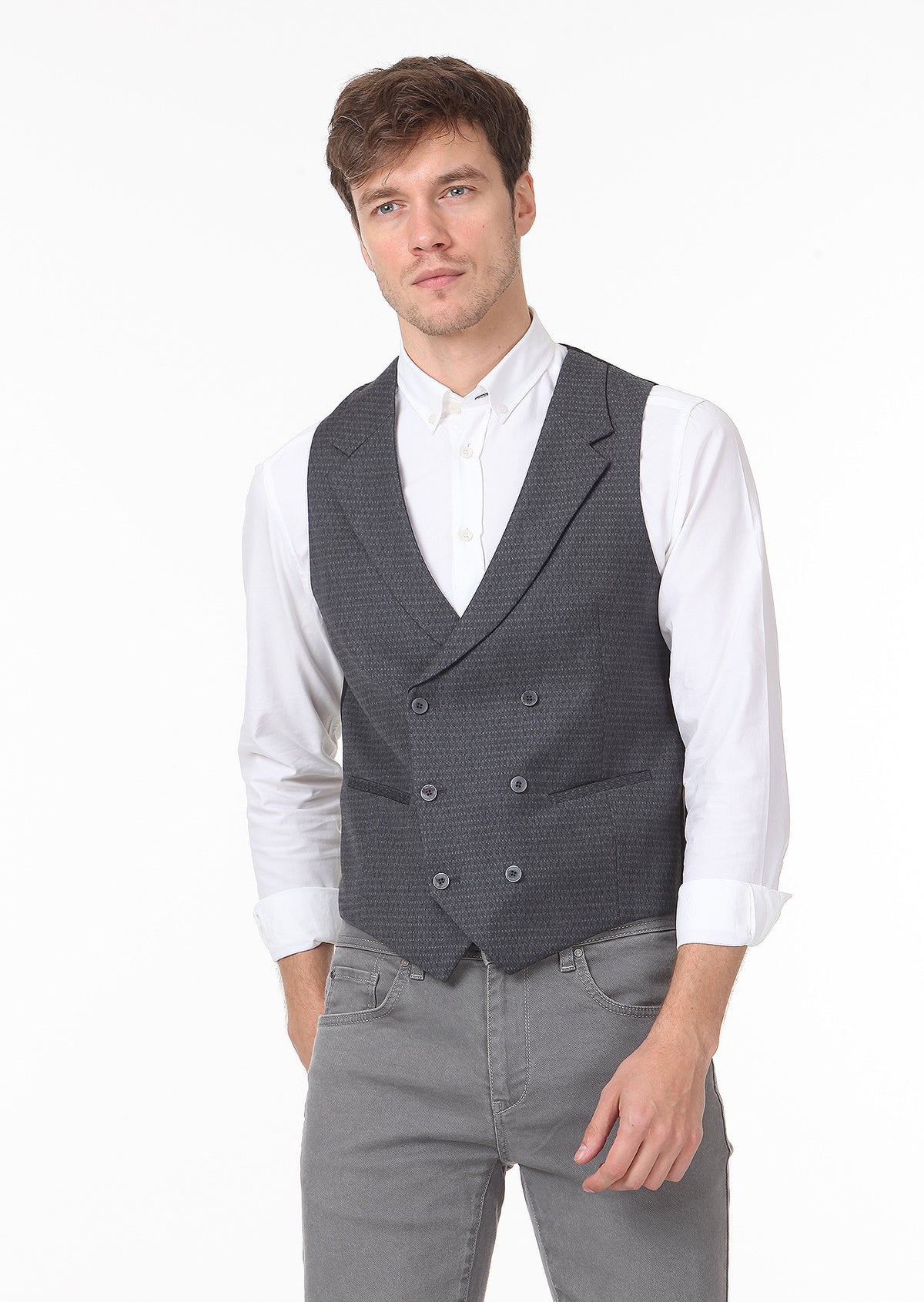 Antrasit Slim Fit Kelebek Yaka Casual Yelek