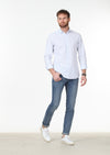Mavi Çizgili Slim Fit Uzun Dokuma Casual %100 Pamuk Gömlek