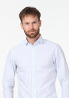 Mavi Çizgili Slim Fit Uzun Dokuma Casual %100 Pamuk Gömlek