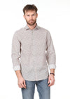 Kahverengi Baskılı Regular Fit Uzun Dokuma Casual %100 Pamuk Gömlek