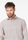 Kahverengi Baskılı Regular Fit Uzun Dokuma Casual %100 Pamuk Gömlek