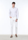 Kırık Beyaz Dokuma Slim Fit Casual Pamuk Karışımlı Pantolon