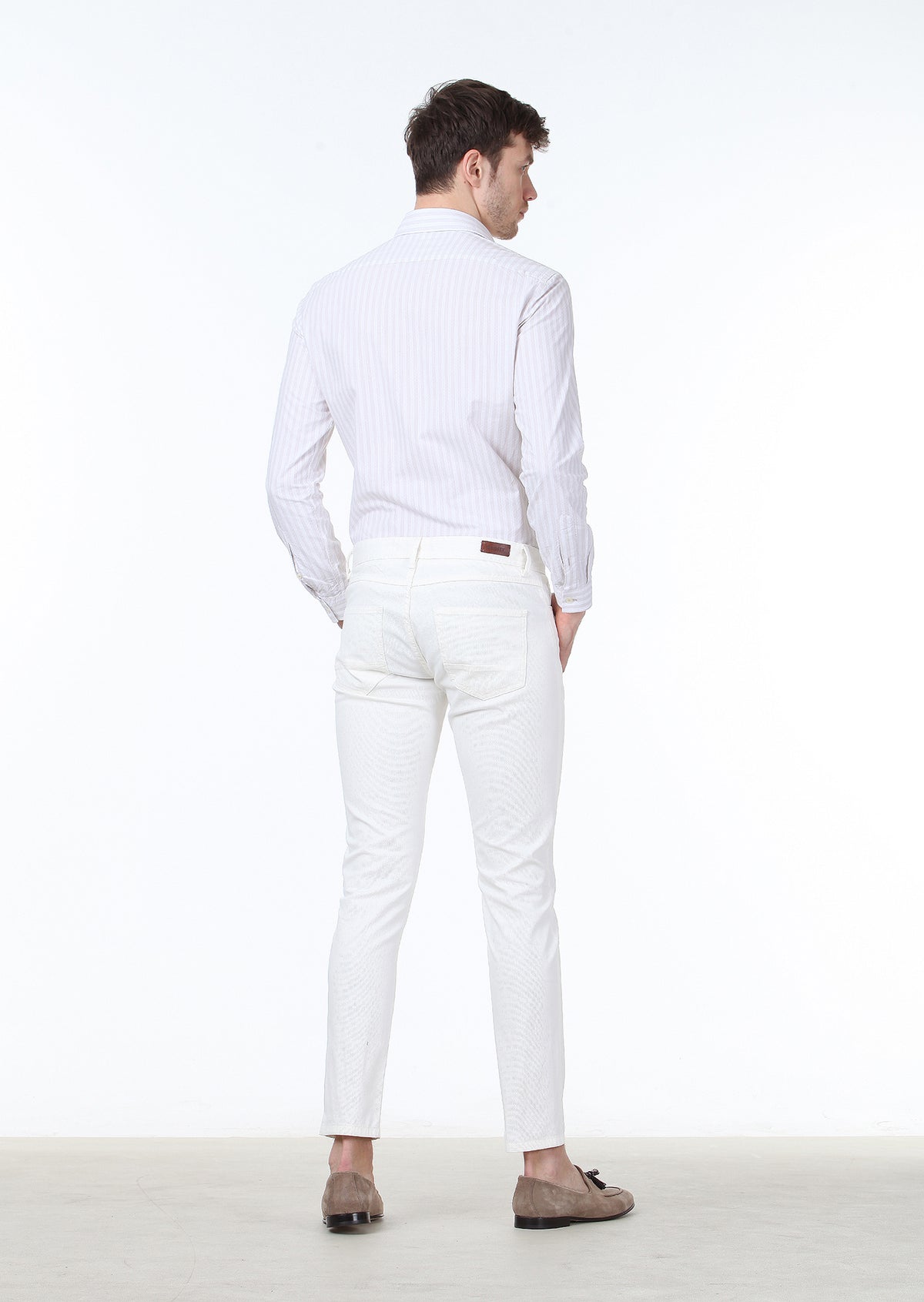 Kırık Beyaz Dokuma Slim Fit Casual Pamuk Karışımlı Pantolon