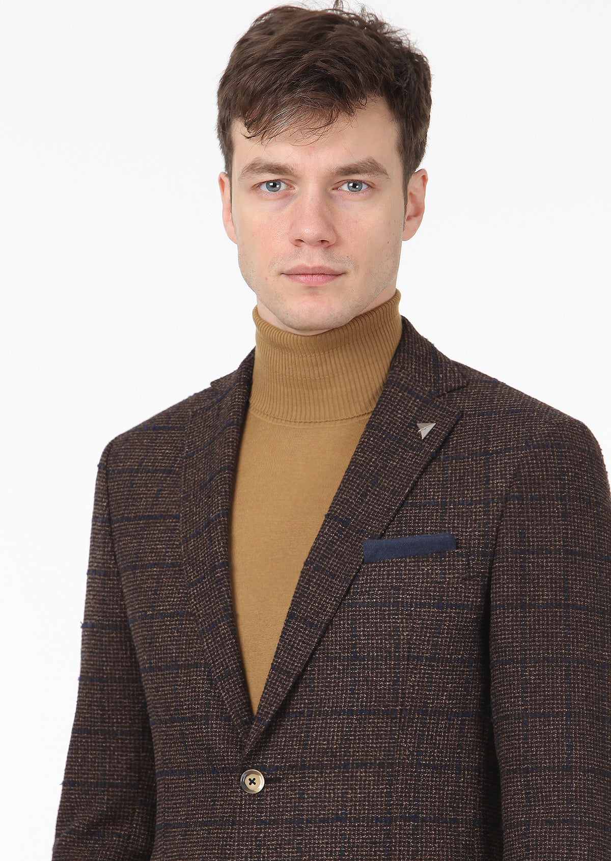 Koyu Kahve Kareli Zeroweight Slim Fit Yün Karışımlı Ceket