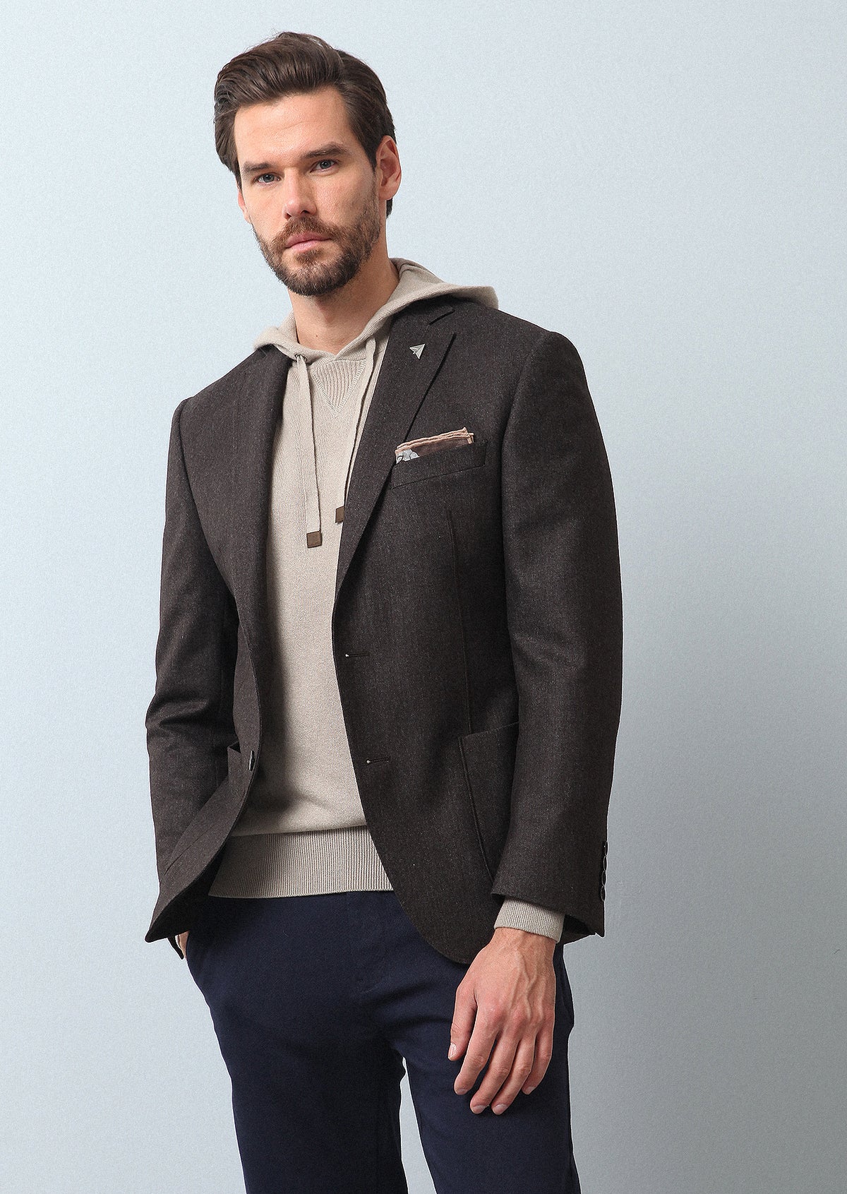 Açık Kahve Düz Zeroweight Slim Fit Yün Karışımlı Ceket