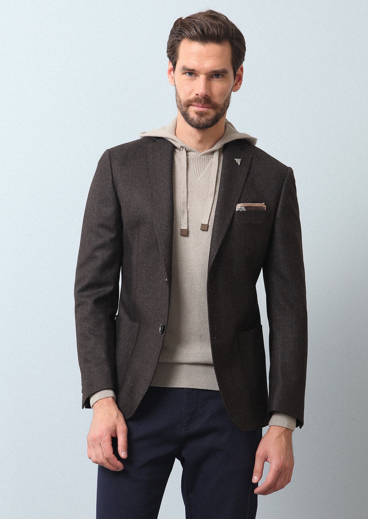 Açık Kahve Düz Zeroweight Slim Fit Yün Karışımlı Ceket