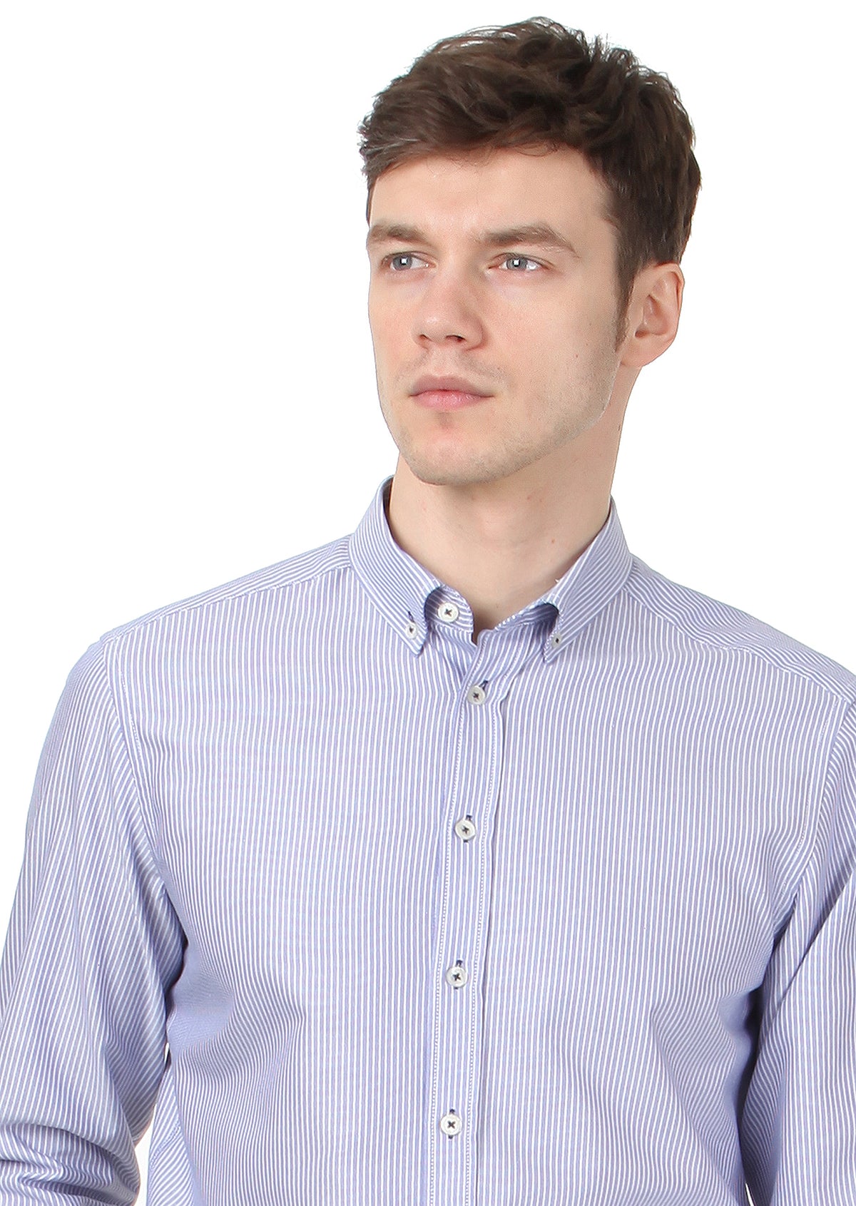 Lacivert Çizgili Regular Fit Uzun Dokuma Casual %100 Pamuk Gömlek