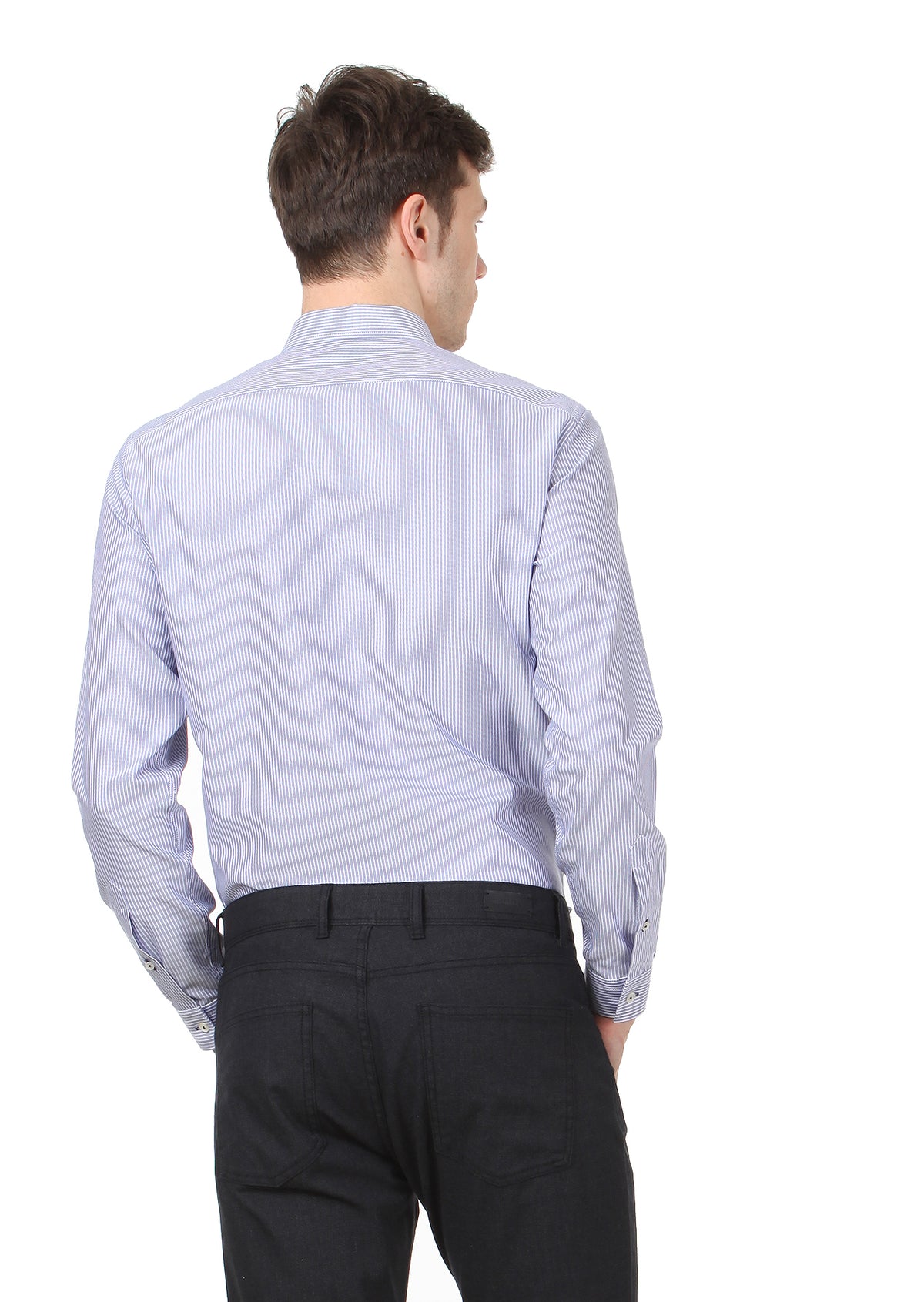Lacivert Çizgili Regular Fit Uzun Dokuma Casual %100 Pamuk Gömlek