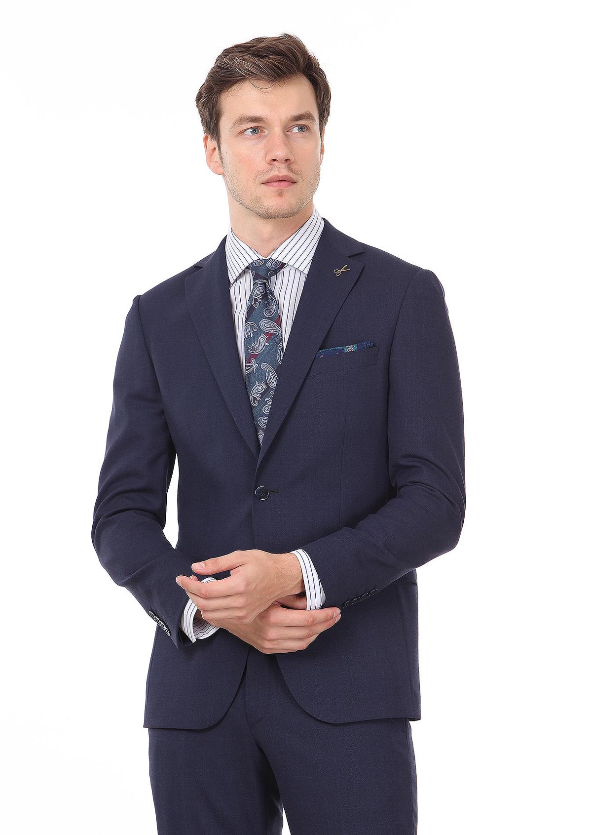 Navy Blue Plain Modern Fit Wool Blended Suit