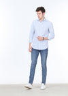 Mavi Baskılı Slim Fit Uzun Dokuma Casual Pamuk Karışımlı Gömlek