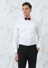 Beyaz Desenli Fitted Fit Duble Manşet Ata Yaka Smokin Gömlek