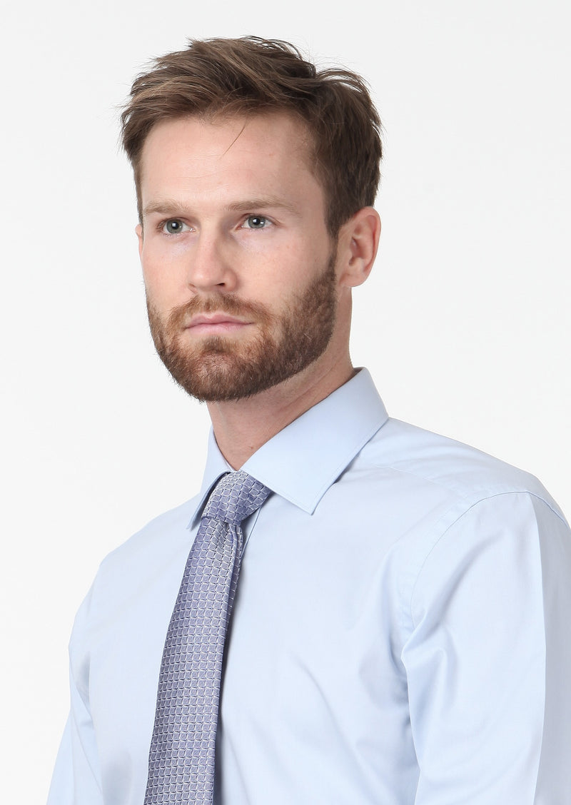 Mavi Düz Regular Fit Uzun Dokuma Klasik Pamuk Karışımlı Gömlek