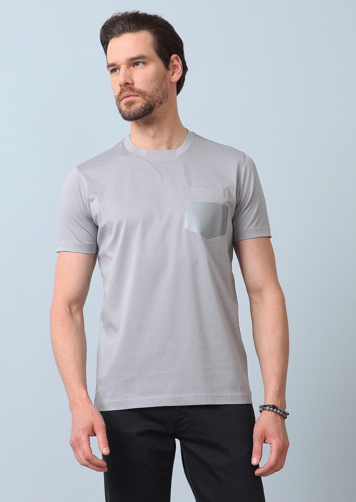 Gri Baskılı %100 Pamuk T-Shirt