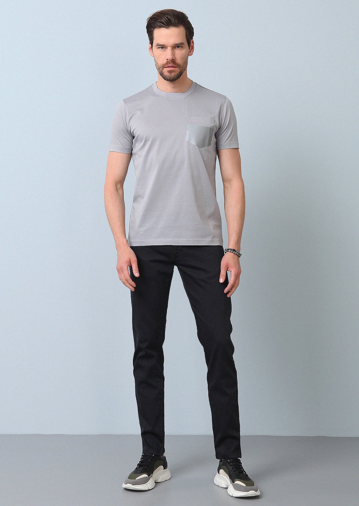 Gri Baskılı %100 Pamuk T-Shirt