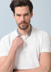 Beyaz Jakarlı Polo Yaka %100 Pamuk T-Shirt
