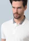 Beyaz Jakarlı Polo Yaka %100 Pamuk T-Shirt