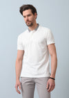 Beyaz Jakarlı Polo Yaka %100 Pamuk T-Shirt