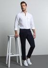 Lacivert Düz Dokuma Slim Fit Casual Pamuk Karışımlı Pantolon