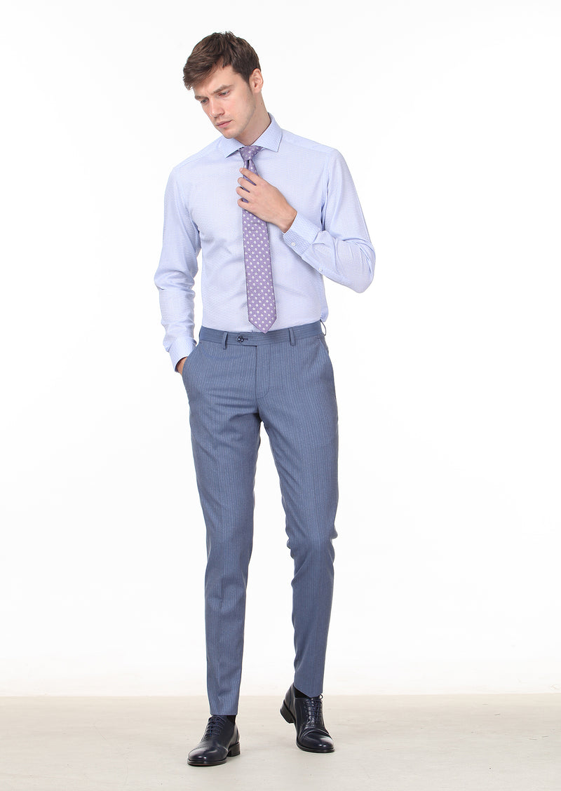 Mavi Desenli Slim Fit Uzun Dokuma Klasik %100 Pamuk Gömlek