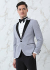 Gri Düz Fashion Slim Fit Kruvaze Yaka Dokuma Smokin Takım Elbise