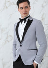 Gri Düz Fashion Slim Fit Kruvaze Yaka Dokuma Smokin Takım Elbise