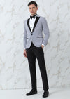 Gri Düz Fashion Slim Fit Kruvaze Yaka Dokuma Smokin Takım Elbise