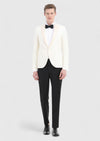 Ekru Desenli Fashion Slim Fit Kruvaze Yaka Dokuma Smokin Takım Elbise