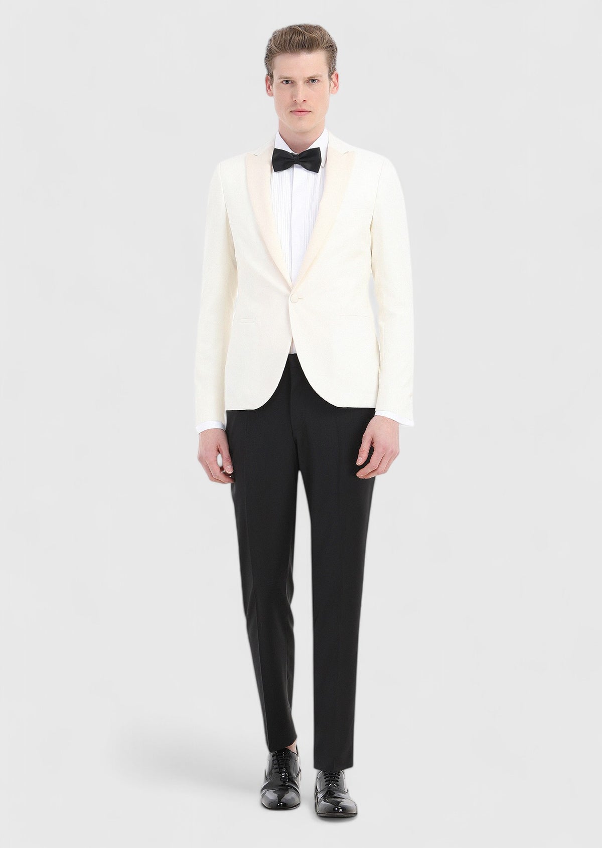 Ekru Desenli Fashion Slim Fit Kruvaze Yaka Dokuma Smokin Takım Elbise