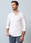 Beyaz Çizgili Slim Fit Uzun Dokuma Casual %100 Pamuk Gömlek