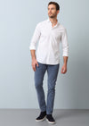Beyaz Çizgili Slim Fit Uzun Dokuma Casual %100 Pamuk Gömlek