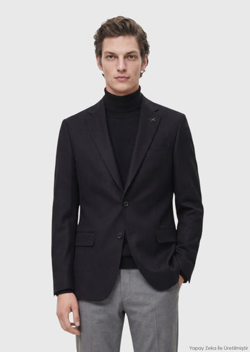 Siyah Düz Regular Fit %100 Kaşmir Ceket