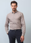 Bej Baskılı Slim Fit Uzun Dokuma Casual %100 Pamuk Gömlek