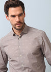 Bej Baskılı Slim Fit Uzun Dokuma Casual %100 Pamuk Gömlek